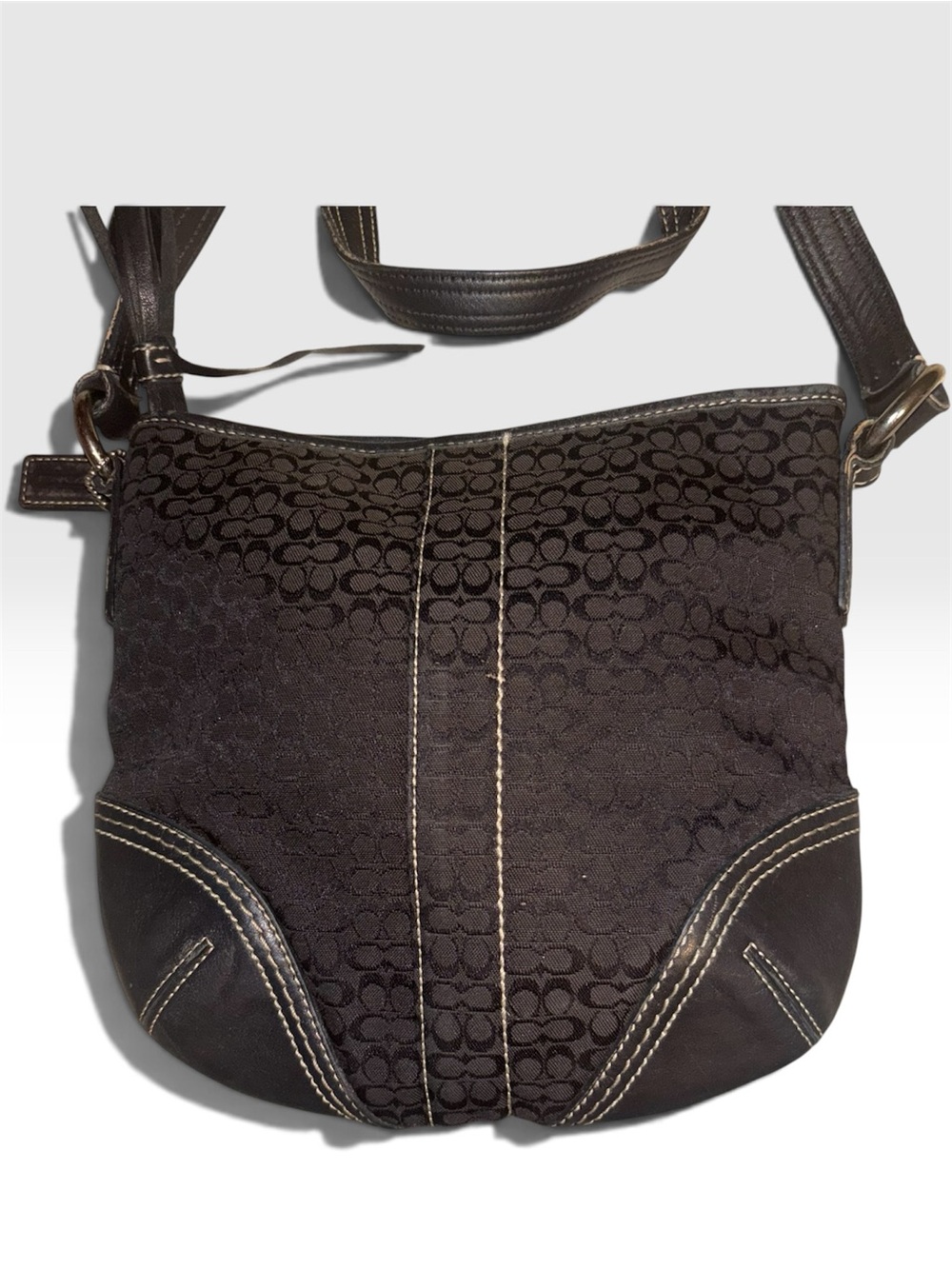 Coach Black Signature Crossbody with Contrast Stitching
